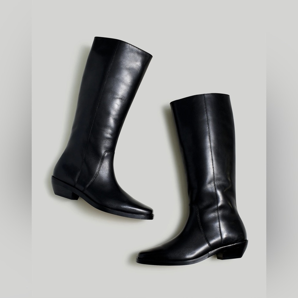 Madewell Antonine tall boot in black leather, size 7.5